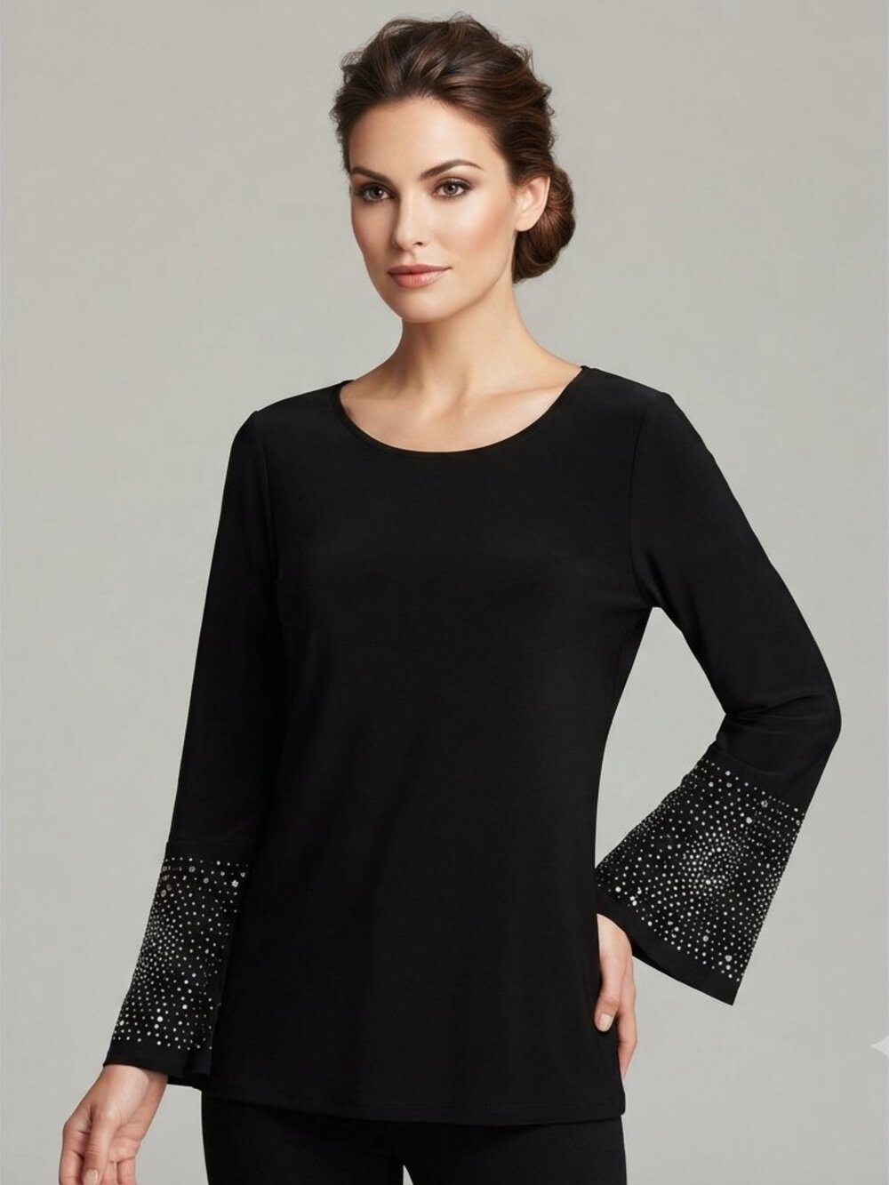 Melanie Lyne Black embellished Bell Sleeve top  M